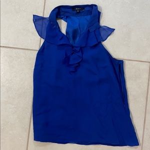 Royal blue satin ruffle neck express tank blouse